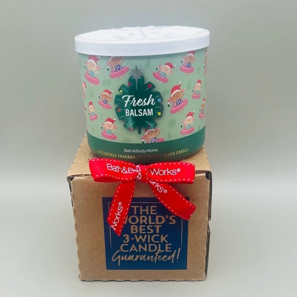 Bath & Body Works Holiday Fresh Balsam 3 Wick Candle with Box